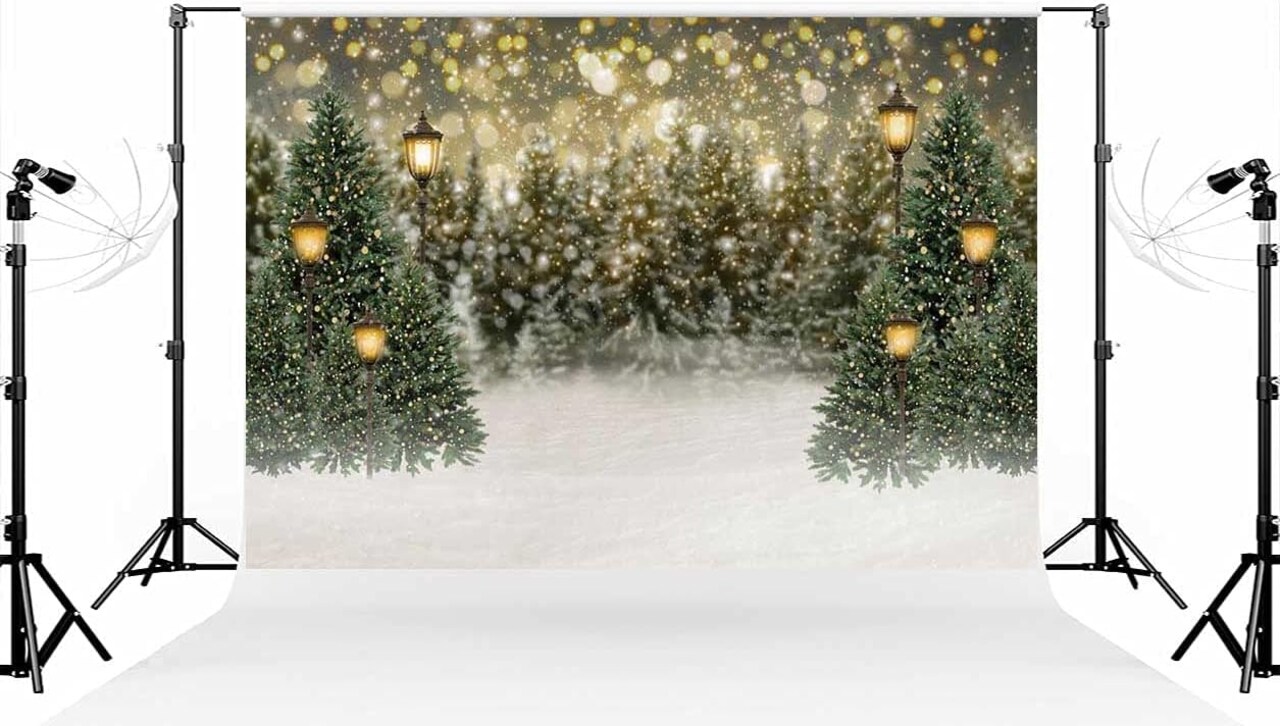 7×5ft Bokeh Snow Christmas Tree Photo Backdrop (	Random color) 7×5ft